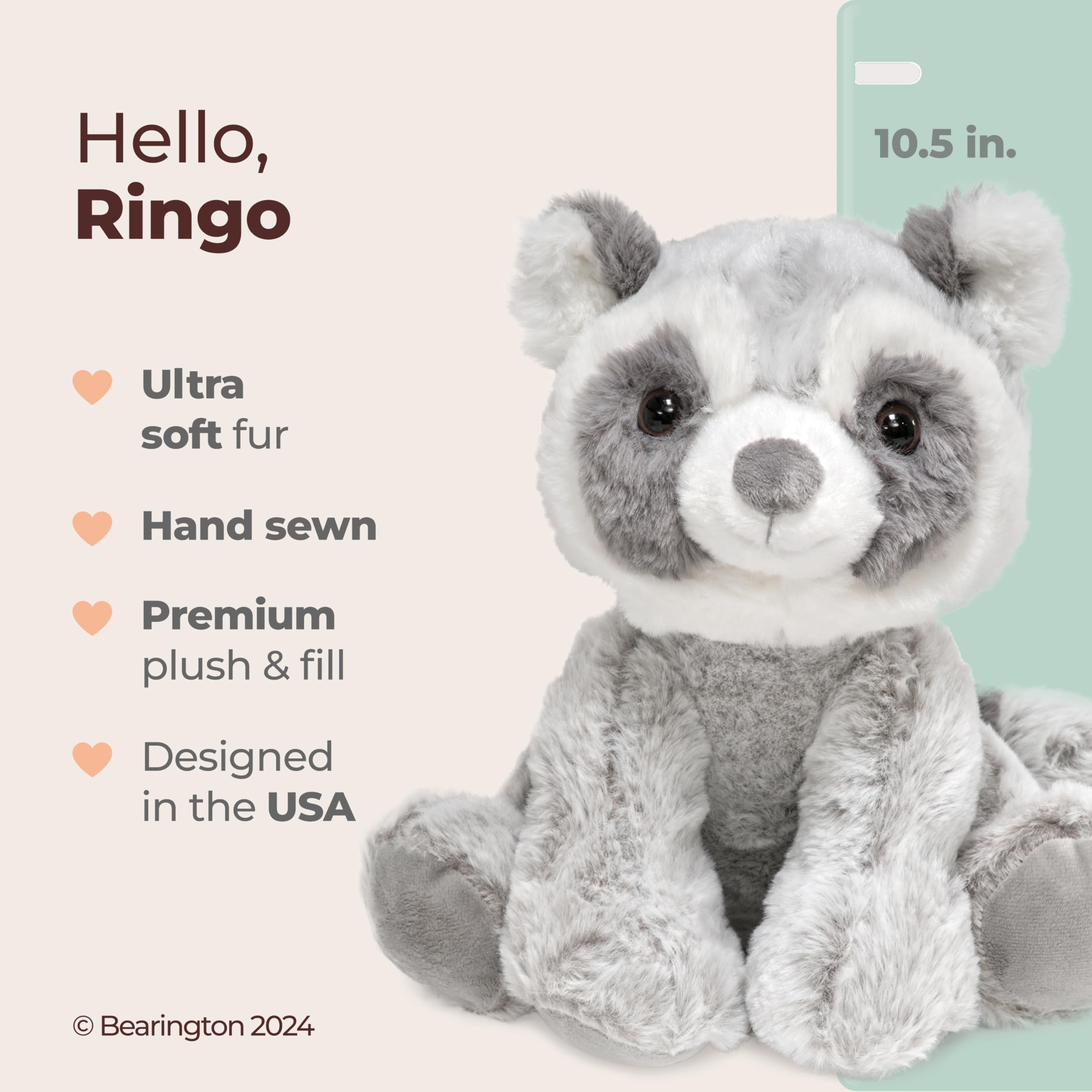 Amazon.com: Bearington Ringo Stuffed Raccoon Plush Toy - 10.5
